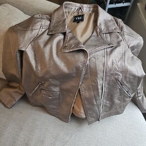 YMI Women's Shimmering Silver Leather Jacket